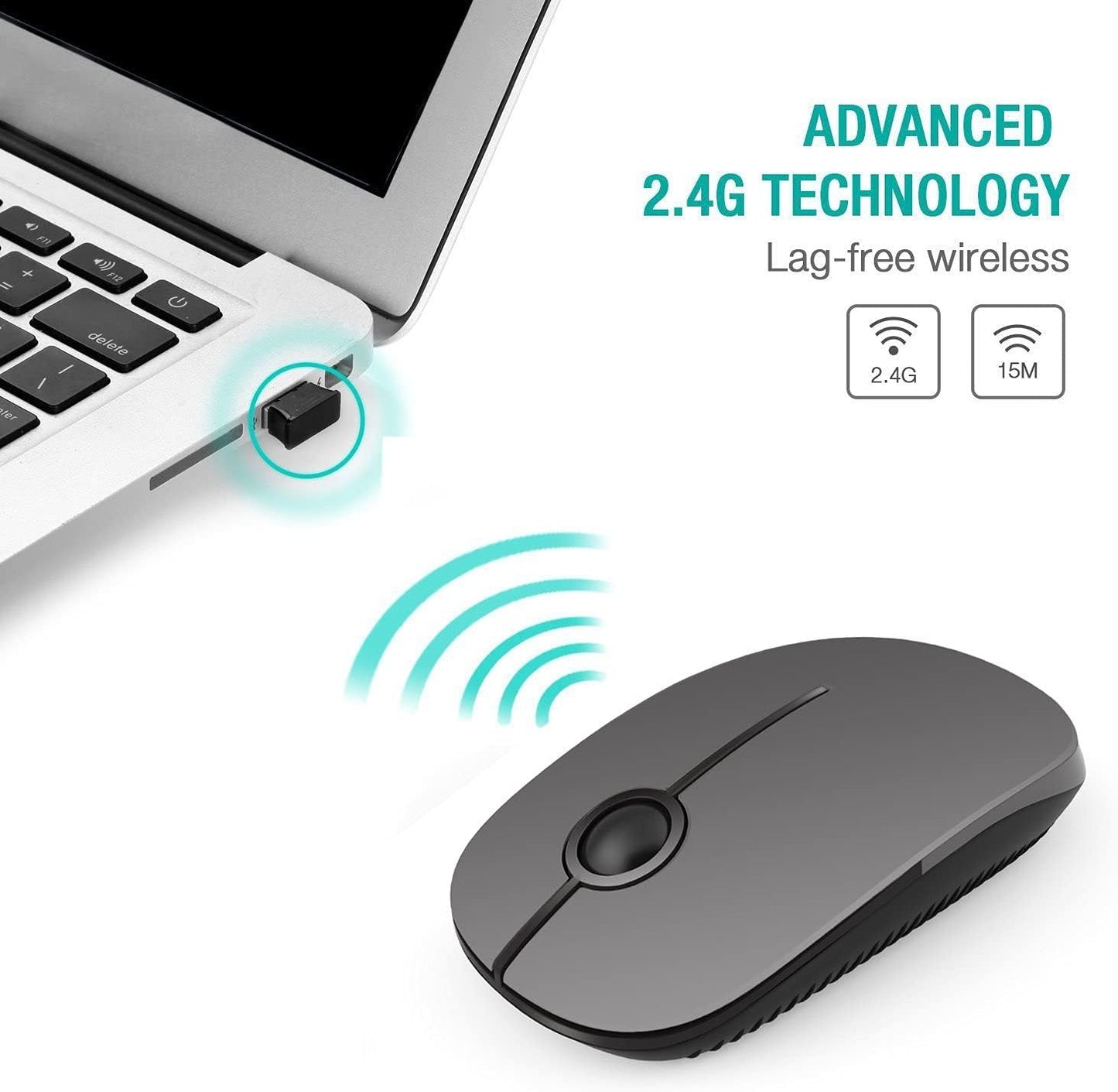 Wireless Mouse, Vssoplor 2.4G Slim Portable Computer Mice with Nano Receiver for Notebook, PC, Laptop, Computer-Black and Silver