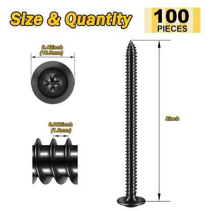 150Pcs #8 × 2" Black Screws for Wood, Phillips Truss Head Wood Screws, Quick Metal Self Tapping, Zinc Plated Steel, Truss Head Screws by Mywish