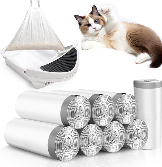 Niserelesa 160 Count Cat Litter Box Liners with Drawstring, Compatible with Litter Box Robot 3 & 4, Cat Litter Bag Replacement, Self-Cleaning Cat Litter Trash Bags, 10-12 Gallons (160 Count)