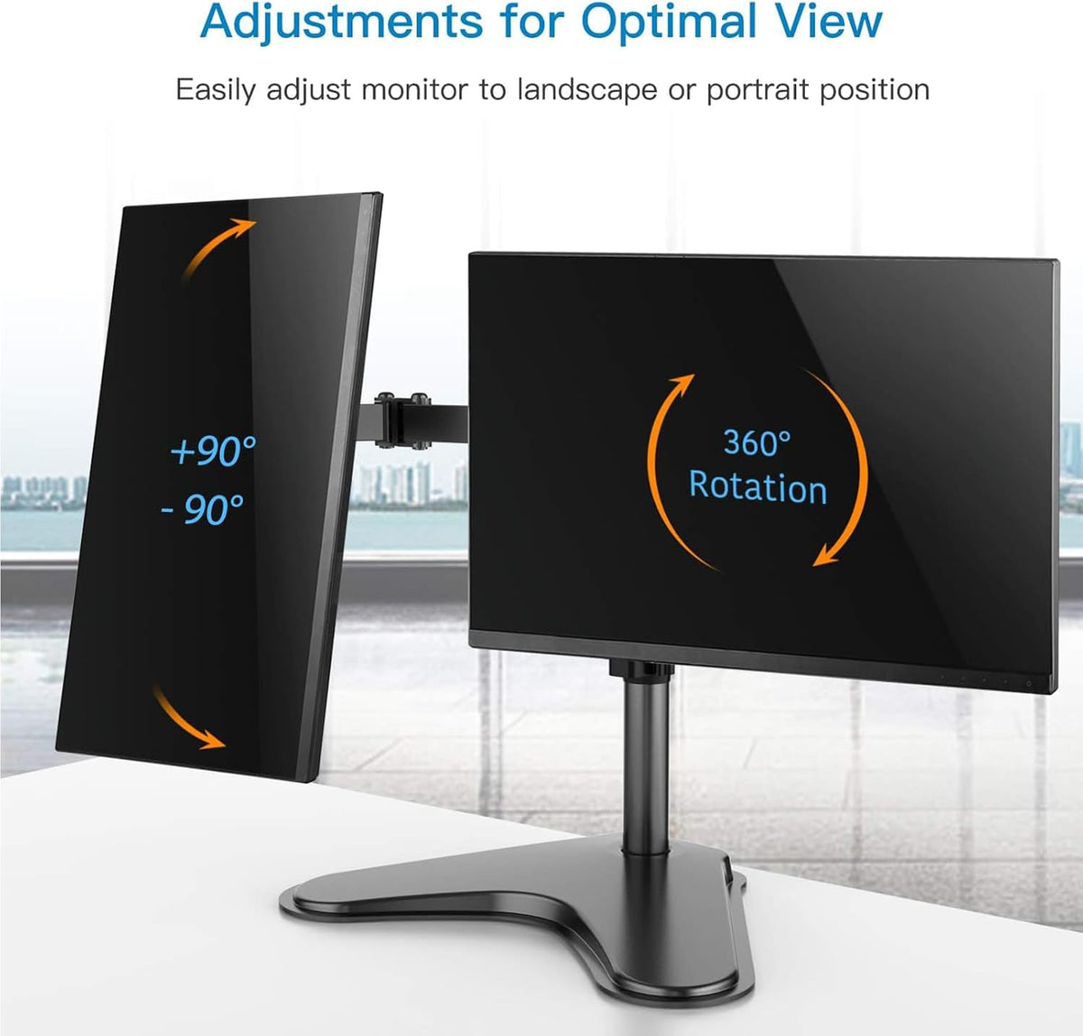 HUANUO Dual Monitor Stand for 13 to 32 Inch Screens, Free Standing Monitor Arm for 2 Screens Holds up to 17.6lbs, Fully Adjustable Dual Monitor Mount with Tilt, Swivel, Rotation, Max VESA 100x100 mm