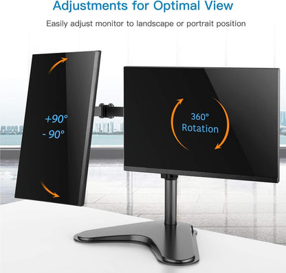 HUANUO Dual Monitor Stand for 13 to 32 Inch Screens, Free Standing Monitor Arm for 2 Screens Holds up to 17.6lbs, Fully Adjustable Dual Monitor Mount with Tilt, Swivel, Rotation, Max VESA 100x100 mm