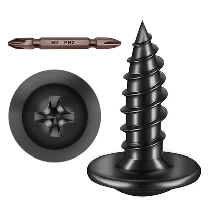 150Pcs #8 × 2" Black Screws for Wood, Phillips Truss Head Wood Screws, Quick Metal Self Tapping, Zinc Plated Steel, Truss Head Screws by Mywish