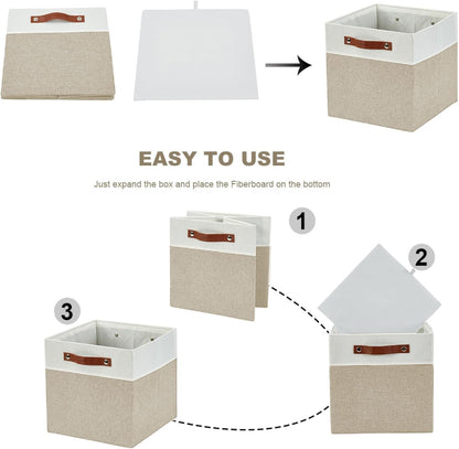 DECOMOMO Fabric Cube Storage Bin - Storage Baskets for Shelves, Kallax (Grey & White, 13 inch Cube) - 4 Pack