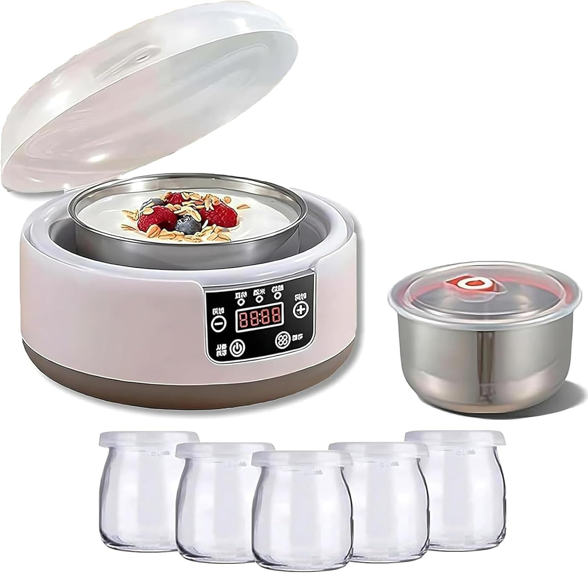 Digital Yoghurt Maker, 2025 New Probiotic 1.2L Yogurt Maker Machine with 5pcs Cup, 36 Hour Constant Temperature Control, Led Display Adjustable Time, for Homemade Yogurt/Natto/Rice Wine/Fermentation