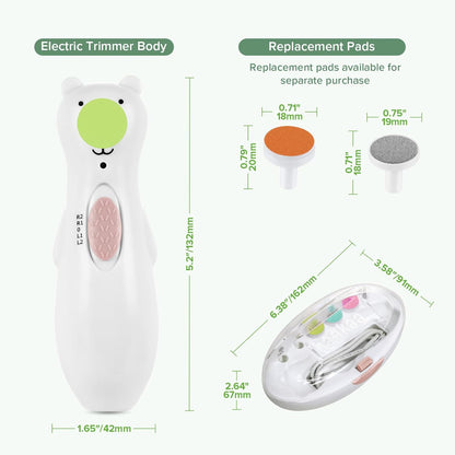 haakaa Happii Bear Baby Nail File Electric Nail Trimmer with LED Light, Rechargeable Baby Nail Clippers for Newborn/Adults Toes and Fingernails, Additional Replacement Heads & Charging Cable