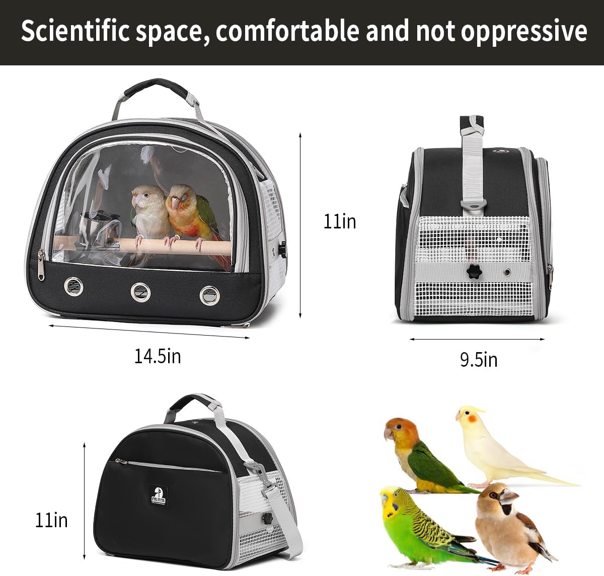 Bird Carrier,Bird Cage Parakeet Parrot Budgie Carrier Backpack for Small Birds, Travel Bird Cages with Perch, Transparent Ventilation Cockatiels, Pet Carrier for Outdoor Use(Yellow) (Black)
