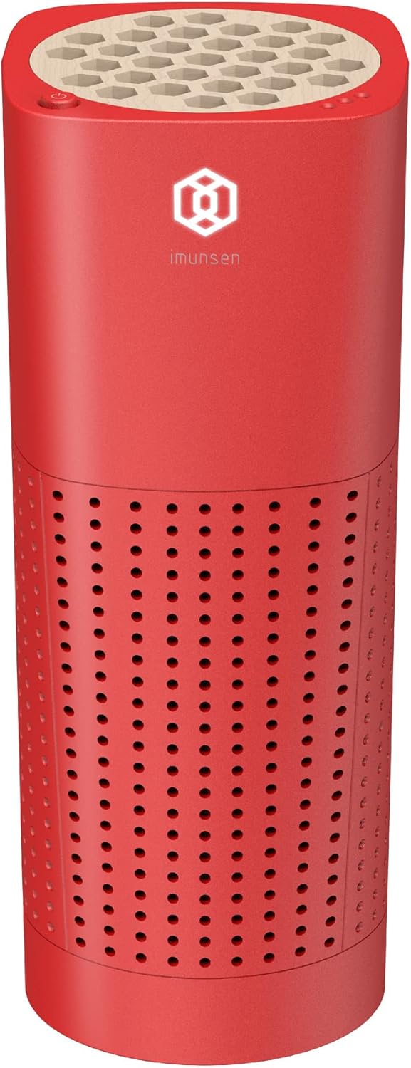 IMUNSEN M-003R True HEPA 13 Filter Air Purifier for Car, Desk, and Office with Carbon Deodorization Filter, 4-Stage Filtration, Smoke, Odors, Allergens, USB Port 5V, Made in Korea - Red - PuriLite