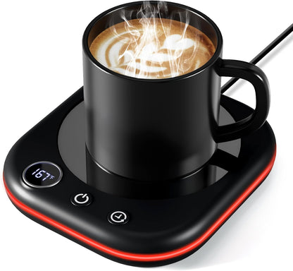 Coffee Cup Warmer Mug Warmer for Desk, New Upgrade Coffee Warmer with LED Light, 3 Temperature Control and 1-12H Timer Smart Mug Warmer for Heating Coffee Milk Tea Beverage and Hot Chocolate（Black）