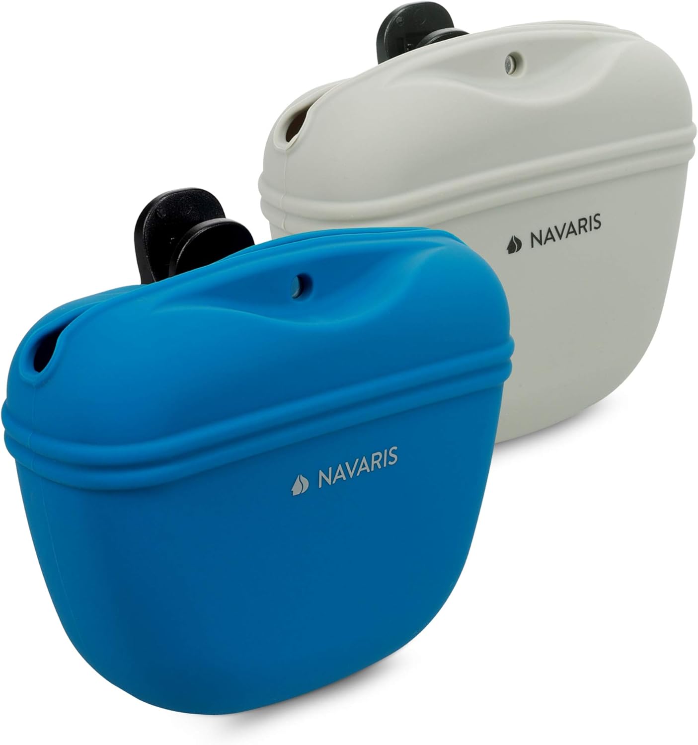 Navaris Silicone Dog Treat Pouches (Set of 2) - Dog Treat Pouch Holder Bag with Clip for Training, Treats, Leash - Polyhedron Design - Blue and Gray