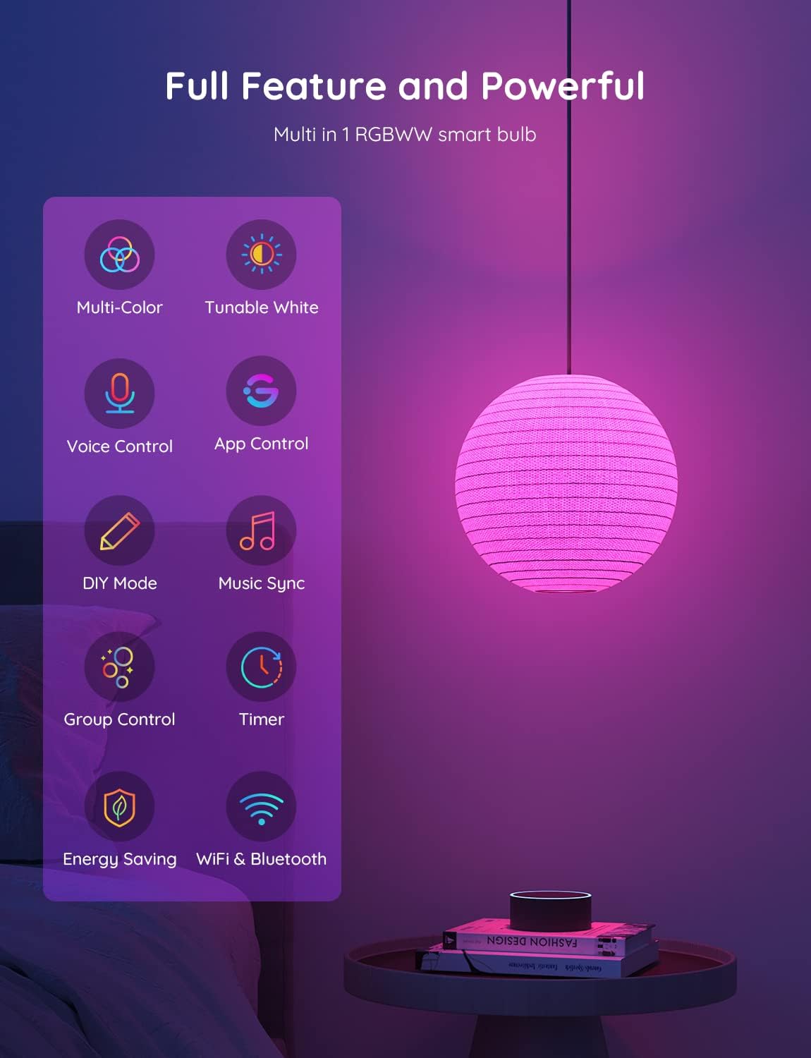 Govee Smart Light Bulbs, WiFi & Bluetooth Color Changing Light Bulbs, Music Sync, 16 Million DIY Colors RGBWW Color Lights Bulb, Work with Alexa, Google Assistant & Govee Home App, 6 Pack