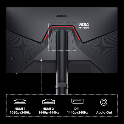 KOORUI Monitor 27 inch QHD 2K Fast IPS Gaming Monitor, 200Hz 1ms, HDR400,95% DCI-P3,Adaptive Sync,Tilt Pivot Swivel Vertical Height Adjustable,HDMI 2.0 &DP 1.4 Ports, G2722P, Black