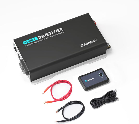 Renogy Pure Sine Wave Inverter 2000W Power Inverter 12V DC to 110V 120V AC Converter, Solar Inverter 12V to 110V 120V Converter with UPS Transfer Switch, Built-in Bluetooth, USB, Remote Controller