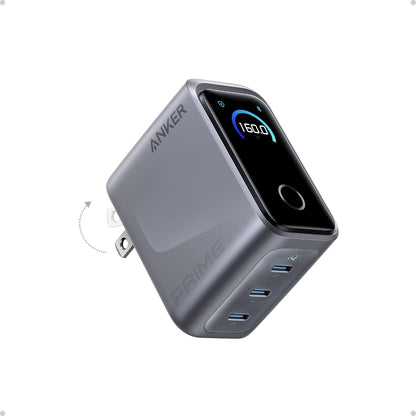 Anker Prime Charger, 160W Max 3-Port GaN Charger, for MacBook Pro Charger | Smart Display, Touch Control, Up to 140W Fast Charging for One Device,for MacBook Pro/Air, iPhone 17/16 Series,Samsung Galaxy