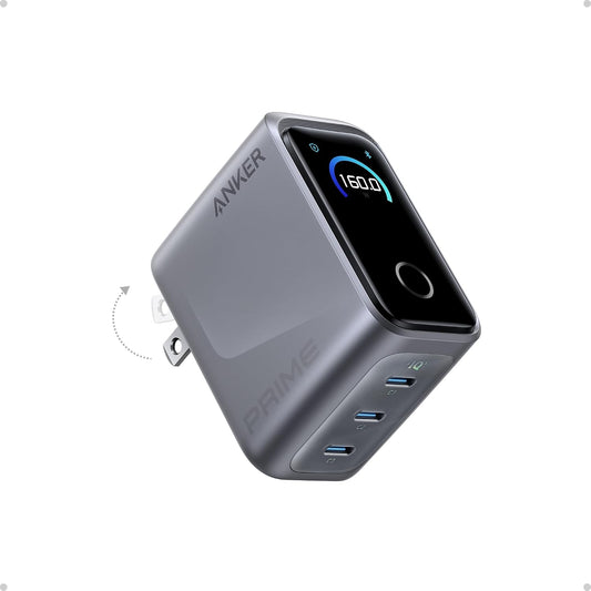 Anker Prime Charger, 160W Max 3-Port GaN Charger, for MacBook Pro Charger | Smart Display, Touch Control, Up to 140W Fast Charging for One Device,for MacBook Pro/Air, iPhone 17/16 Series,Samsung Galaxy