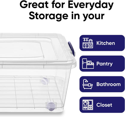 Superio Storage Bins with Lids- 3 Pack, 1.85 Qt Clear Boxes for Organizing, Stackable Plastic Containers- BPA Free, Non-Toxic, Odor Free, Organizer for Home, Office, Dorm