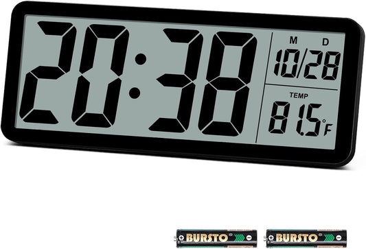 QINYUNE Digital LCD Wall Clock Easy to Set, 8.5 Inch LCD Screen with Time/Date/Temperature Display,Simple Digital Desk Clock with 12/24H for Bedroom Living Room Office
