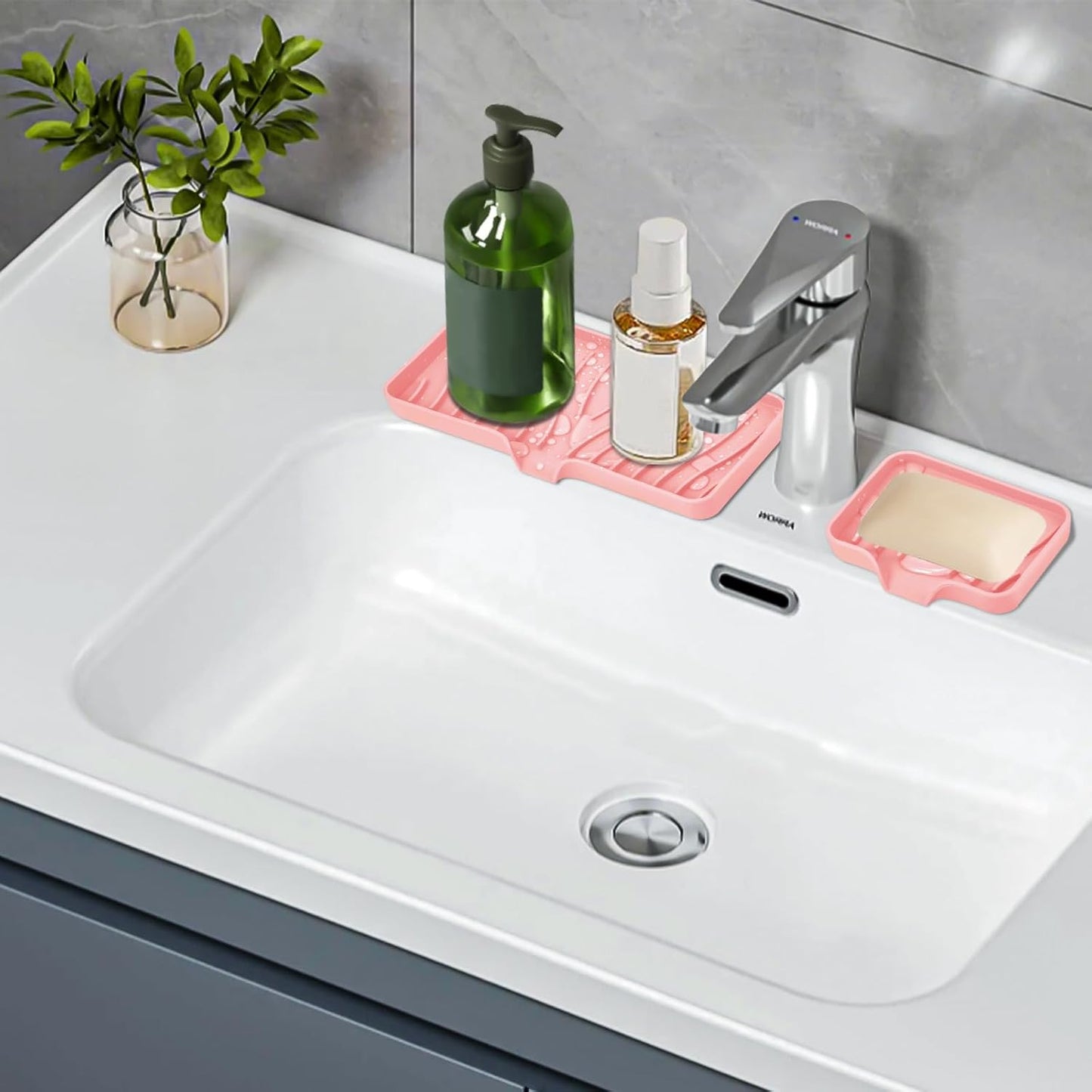 TIKNIK Silicone Dish Drying Mat for Kitchen Counter, Dish Drying Pad, Non-Slip Drain Pad with Built-in Drain, Heat Resistant Stone Drying Mat(40 L x 33 W cm, Grey)