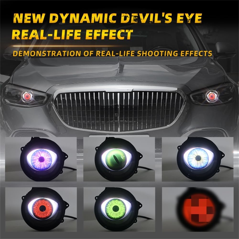 2PCS Dynamic Eyes LED Car Headlight, Blinking Red Demon Eyes Halloween Headlights with Color Lenses for Eyes, Light Up Big Eyeball Lights For Car