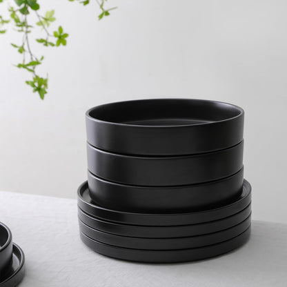 Stone Lain Celina Stoneware 12-Piece Dinnerware Set, Cereal and Pasta Bowls, Black
