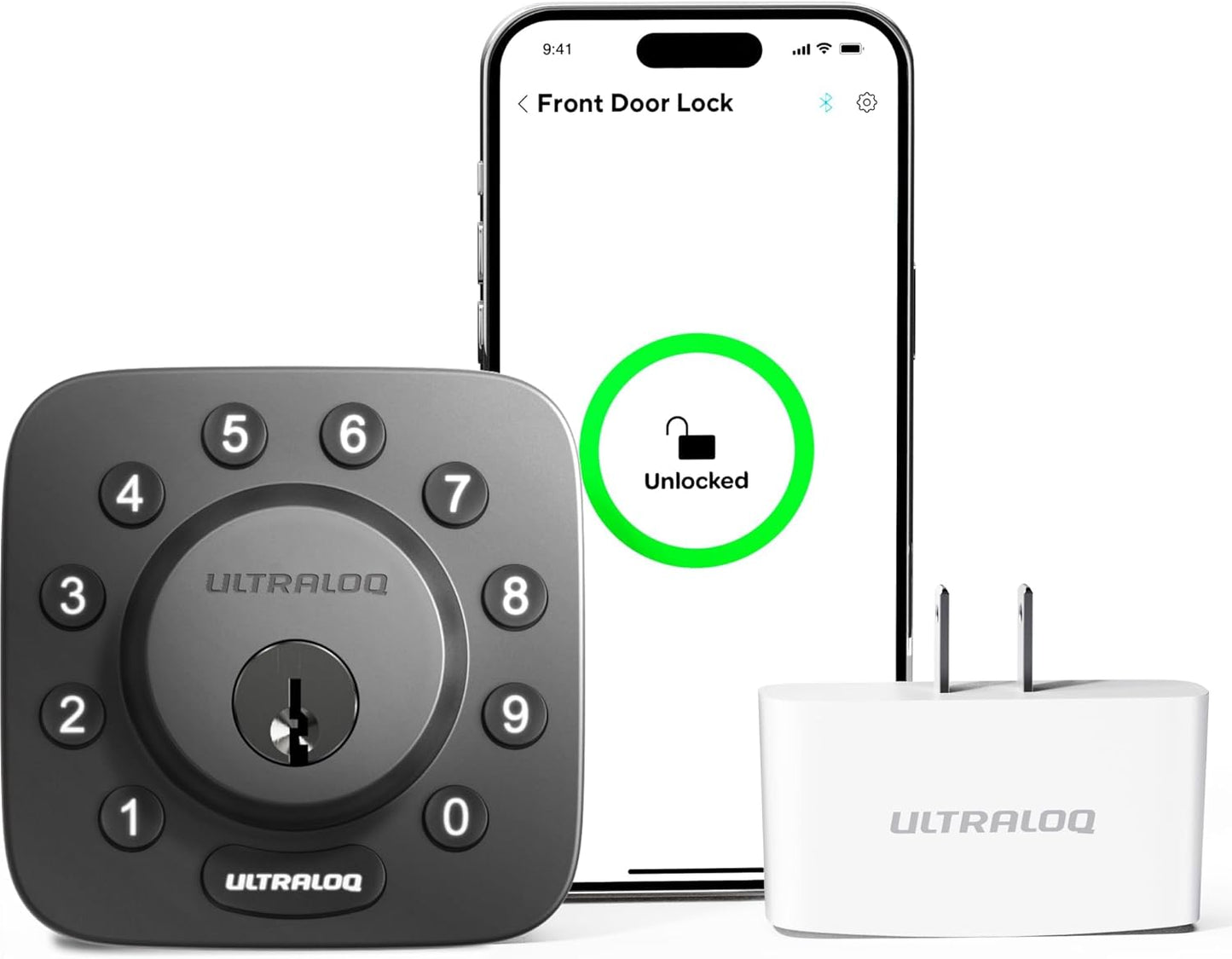 ULTRALOQ U-Bolt Smart Lock + WiFi Bridge, 5-in-1 Keyless Entry Door Lock with WiFi, Bluetooth, App and Keypad, Smart Deadbolt Lock Front Door, ANSI Grade 1 Certified, 1Year Battery, Satin Nickel