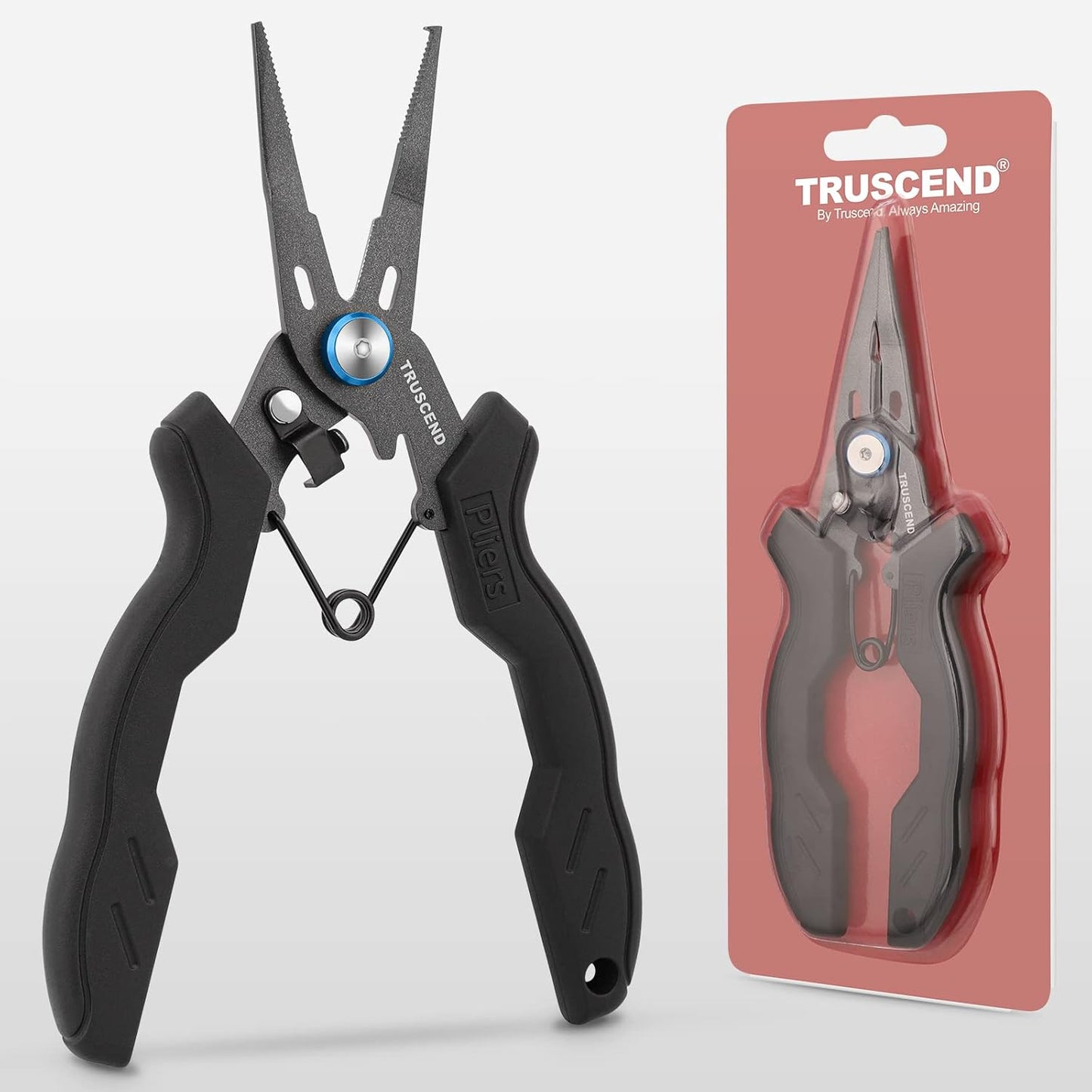 TRUSCEND Lockable Handy Fishing Pliers with Innovative Ergonomic Handle, Saltwater Corrosion Resistant Teflon Coated Fishing Tool, Multi-Function Fishing Gear with Mo-V Cutter, Amazing Fishing Gift