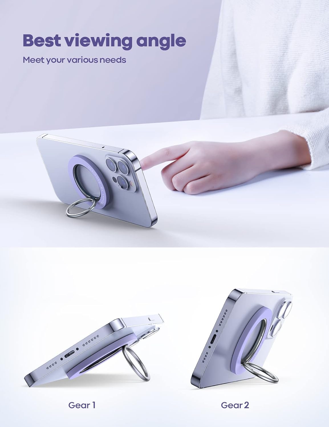 Magnetic Phone Ring Holder for Magsafe - Lamicall 【Wireless Charger Friendly】 Grip Stand, Phone Ring Stand for Magsafe Accessories, Violet