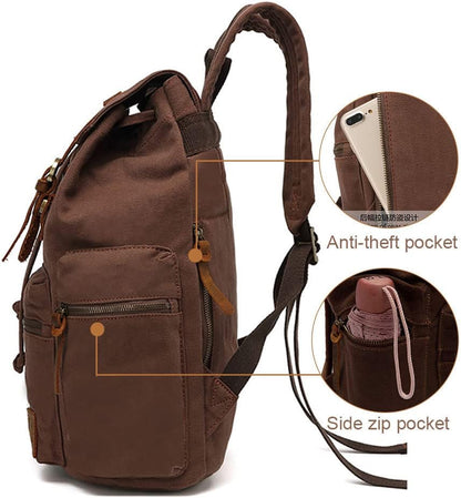 AUGUR Canvas Backpack,17 inch Laptop Backpack Vintage Canvas Leather Backpacks Casual School College Bag Pack Bookbag Hiking Travel Rucksack Daypack (L-Coffee)