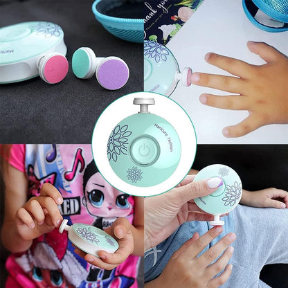 Baby Electric Nail Trimmer, Baby Nail File Electric Nail Trimmer, Baby Nail Trimmer for Infant and Toddler, Electric Nail File Drill for Baby No Sharp Claws Hurt, Low Noise 6 Replaceable Grinding Heads, Blue