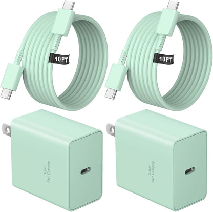 45W Super Fast Charger Type C, 2-Pack 45W USB C Charging Block with 10ft USB C to Type C Cables for Samsung Galaxy S25 S24+/UltraS23/S22/S21/S20/Note10/20 iPhone 16/15 Pro,Pro Max