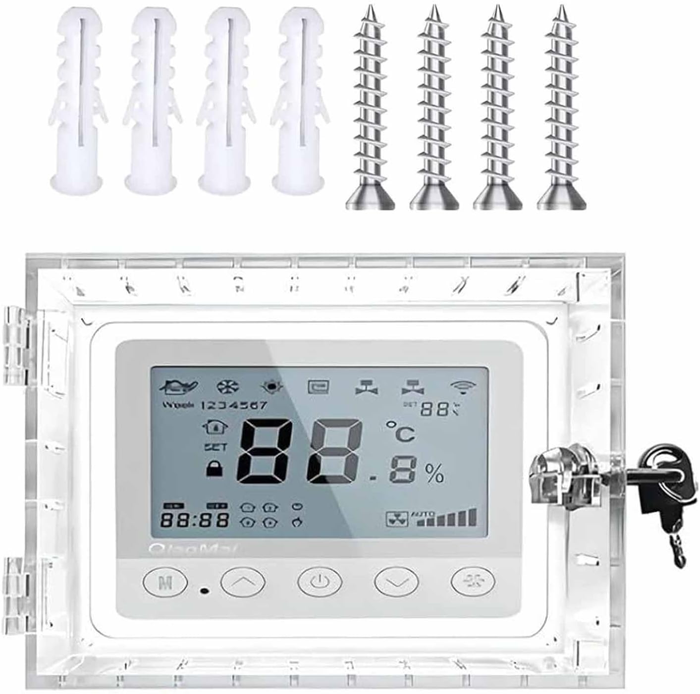 LinamHoz Universal Thermostat Lock Box with Key, Universal Clear Thermostat Guard Box, Thermostat Guard for Thermostat on Wall Fits Thermostats, (7.8in*4.7in*2.3in)