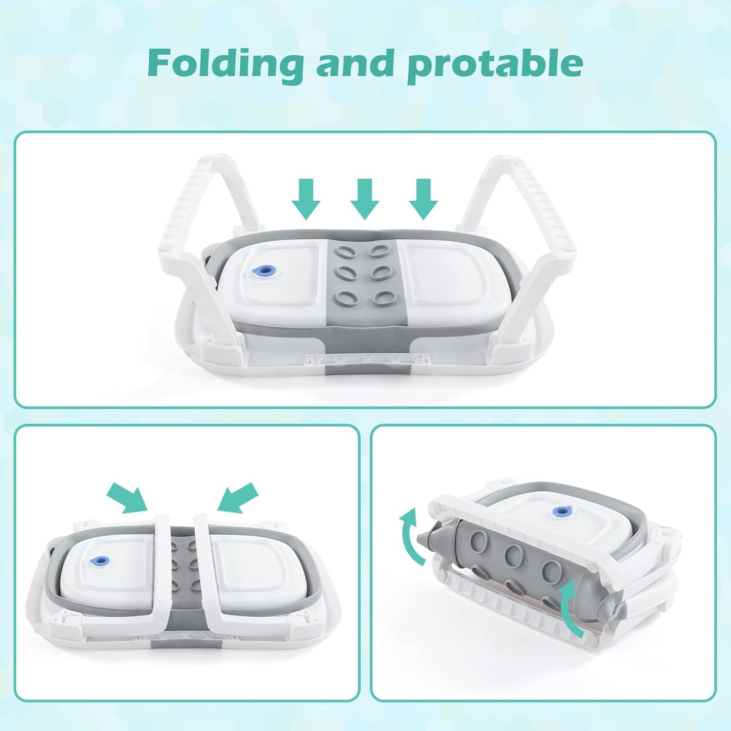 Baby BathTub, 4-in-1 Newborn to Toddler Tub with Temperature Sensor,Infant Waterproof Ear Cap and Soft Cushion included,Grey