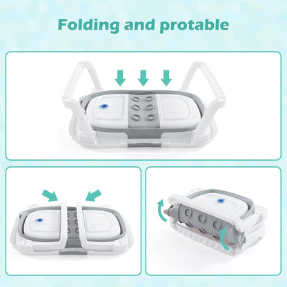Baby BathTub, 4-in-1 Newborn to Toddler Tub with Temperature Sensor,Infant Waterproof Ear Cap and Soft Cushion included,Grey
