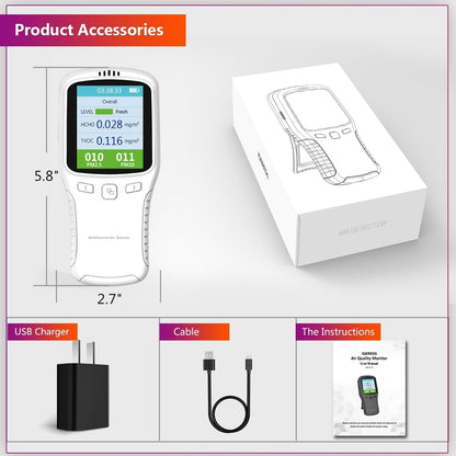 Air Quality Tester, 8 in 1 Air Quality Monitor Indoor，Formaldehyde Detector, voc Meter, Detect Indoor HCHO,TVOC,AQI,PM2.5,PM10,PM1.0,Temperature and Humidity Tester (Black)