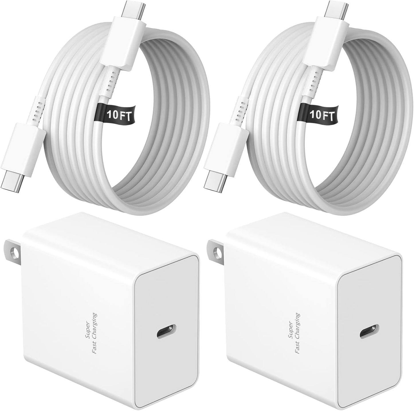 45W Super Fast Charger Type C, 2-Pack 45W USB C Charging Block with 10ft USB C to Type C Cables for Samsung Galaxy S25 S24+/UltraS23/S22/S21/S20/Note10/20 iPhone 16/15 Pro,Pro Max
