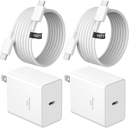 45W Super Fast Charger Type C, 2-Pack 45W USB C Charging Block with 10ft USB C to Type C Cables for Samsung Galaxy S25 S24+/UltraS23/S22/S21/S20/Note10/20 iPhone 16/15 Pro,Pro Max