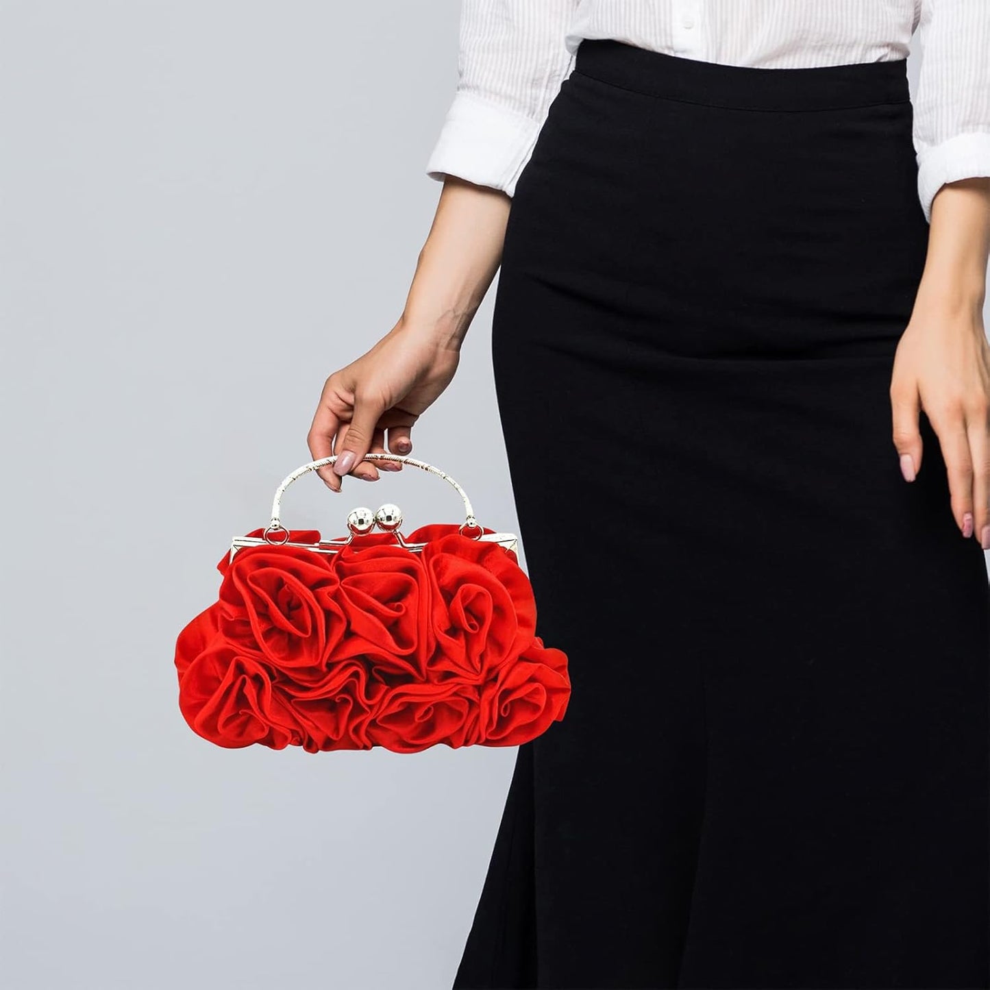 JAMBHALA Women Evening Clutch Bag Floral Satin Purses with Detachable Strap for Wedding, Party, Prom