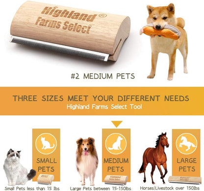 Deshedding Grooming Tool for Dogs, Cats & Horses, Ergonomic Design Wood Groom Brush, Professional Pet Groomer, Painlessly Remove for Short & Long Hair, Fur & Dirt - 5 Inches