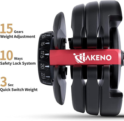 HAKENO 15 in 1 Adjustable Dumbbell 52.5lb with Fast Automatic Adjustable and Weight Plate for Body Workout Home Gym 52.5LB/24KG