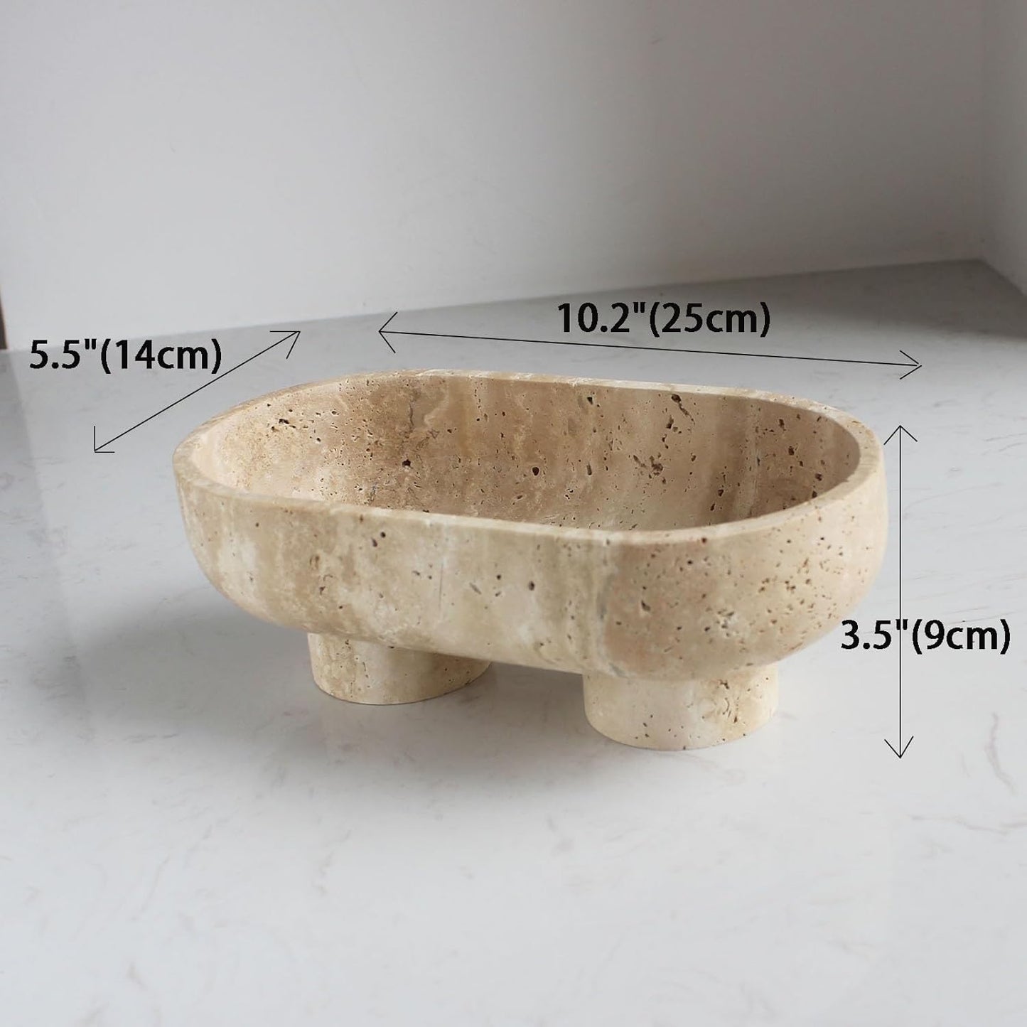 Oval Travertine Fruit Bowl | Decorative Stone Bowl | Kitchen Counter Fruit Holder | Pedestal Centerpiece Bowl | Home Décor Storage Bowl - PuriLite