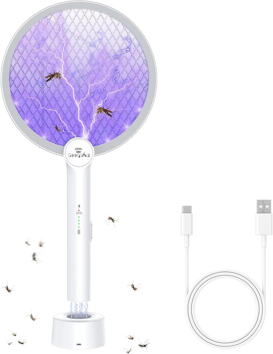 Gooqand Bug Zapper Racket, 2 in 1 Electric Fly Swatte with 3 Layer Safety Mesh, 4000V Fly Zapper with USB Rechargeable, Indoor Outdoor Fly Racket for Bedroom, Kitchen, Camping