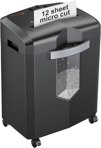 bonsaii 12-Sheet Micro Cut Shredders for Home Office, 60 Minute P-4 Security Level Paper Shredder for CD, Credit Card, Mails, Staple, Clip, with Jam-Proof System & 4.2 Gal Pullout Bin C266-B