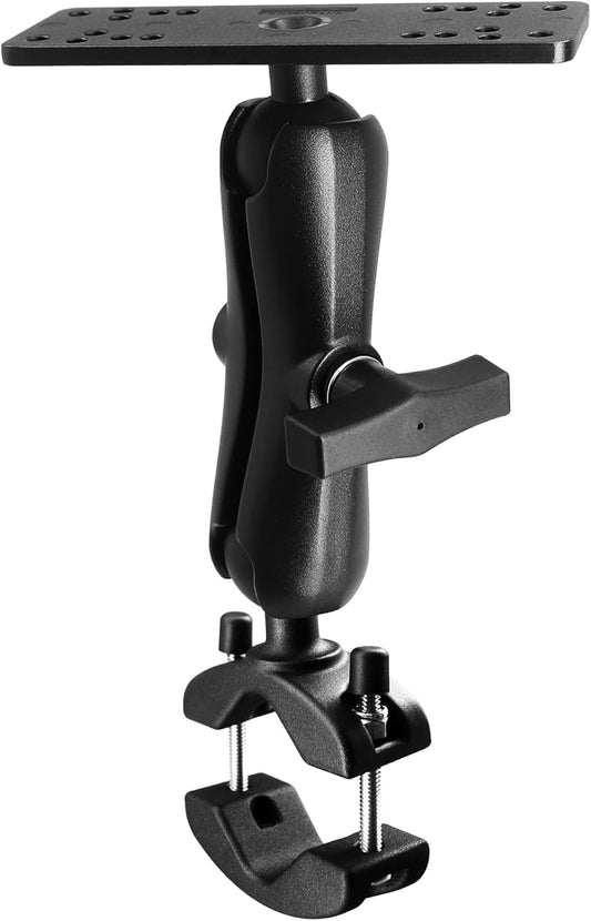 WINDFRD 1.5" Ball Aluminum Fish Finder Mount with Clamp Base for Rails 1.18'' to 2'' in Diameter, Medium Arm Marine Electronic/Depth Finder Mount for Boat, Compatible with Garmin, Lowrance and More