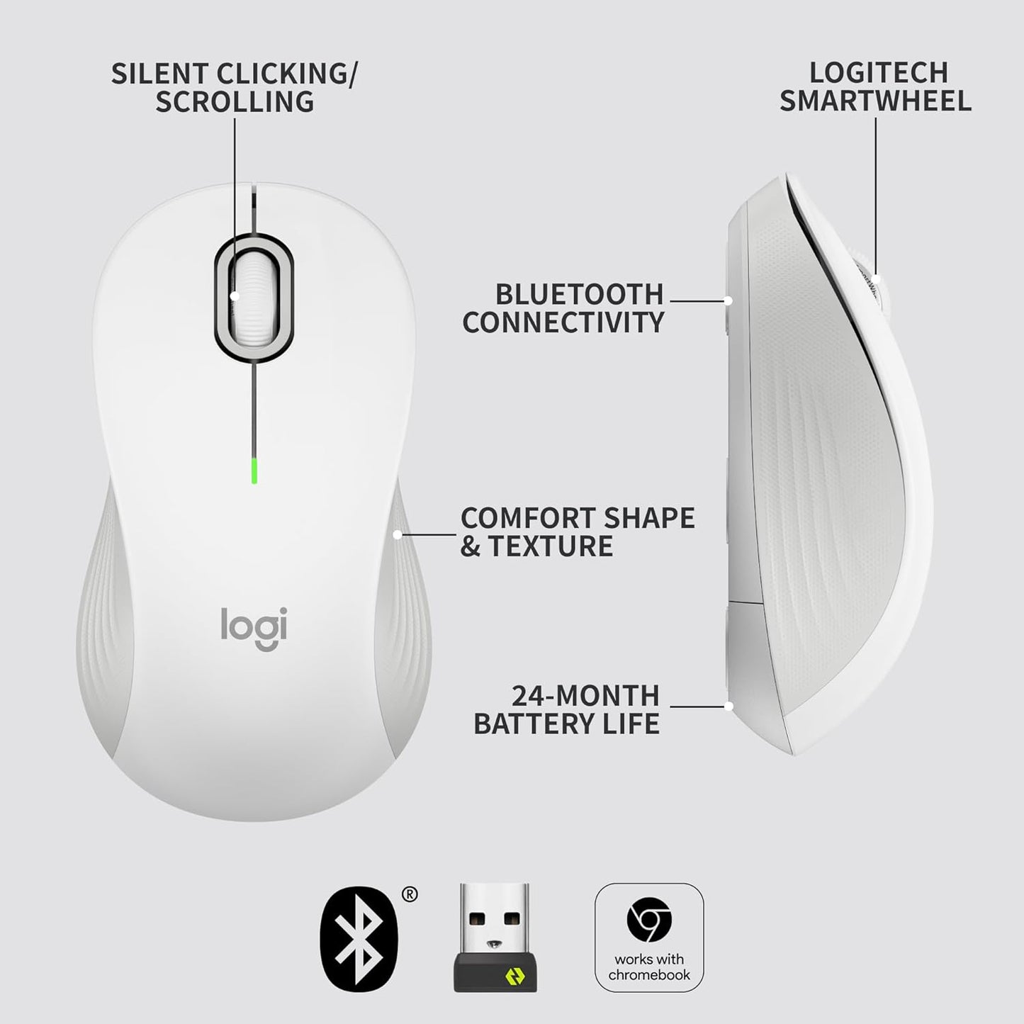 Logitech Signature M650 L Full Size Wireless Mouse - For Large Sized Hands, 2-Year Battery, Silent Clicks, Customizable Side Buttons, Bluetooth, for PC/Mac/Multi-Device/Chromebook - Black