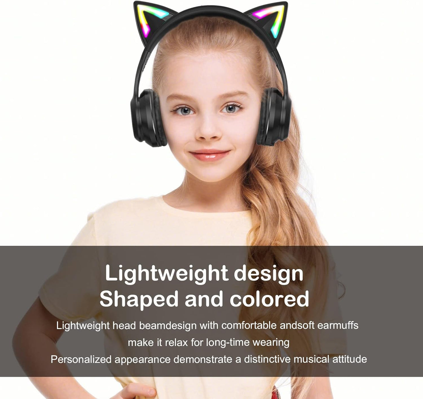 Bluetooth Cat Ear Headphones for Kids & Adults, Wireless Wired Dual Channel, SIMGAL Foldable Over-ear Headsets with RGB Lights, Control Volume & Built-in Mic, For Cell Phones/PC/Tablet/Laptop (A Pink)