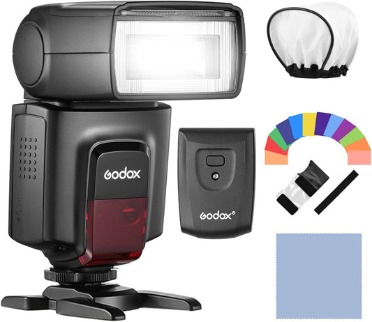 GODOX TT560II Universal Camera Flash Speedlite Light Electronic GN38 Hot Shoe Mount with 2.4G Wireless Trigger & Mini Stand Compatible with Canon Sony Nikon Fujifilm Olympus Cameras