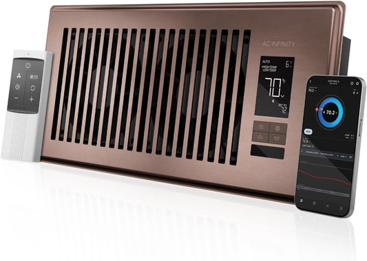 AC INFINITY AIRTAP T4, Quiet Register Booster Fan with Thermostat Control. Brown Bronze Vent. Fits 4 In x 10 In Registers. - PuriLite