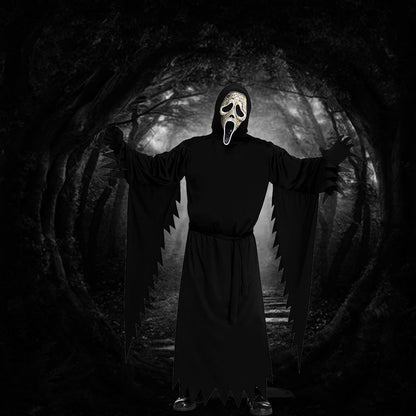 Mens Scary Scream Costume Black Robe with Scary Mask Halloween Cosplay Costume