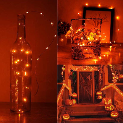 LYHOPE Orange Halloween Lights, 2 Pack 33ft 100 Led Battery Operated Halloween Lights, Waterproof 8 Modes with Remote Copper Wire String Lights for Halloween Holiday Party Carnival Decorations