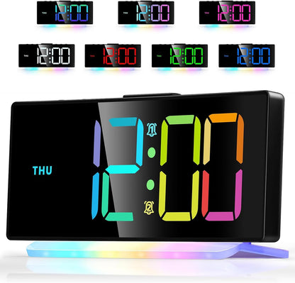 YUNJAYI Kids Alarm Clock for Bedroom, Dynamic RGB LED Digital Clock Large Display with 7 Color Night Lights, Dual Alarm Clocks Bedside, Snooze, 4 Levels Brightness, 3 Volume, 12/24H, Power-Off Memory