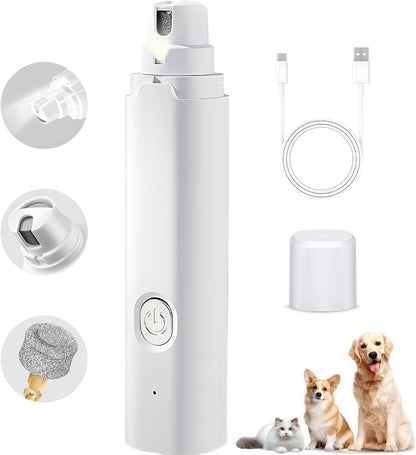 Electric Pet Nail Grinder with 2-Speed for Dogs and Cats Silent Groom Pro Dog Nail Grinder for Puppy Kitty with LED Light USB Charging Dog Claw Care Paw Cleaner (White)